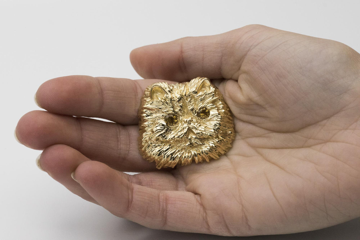 Enormous 14K Cat Pendant with Citrine Eyes