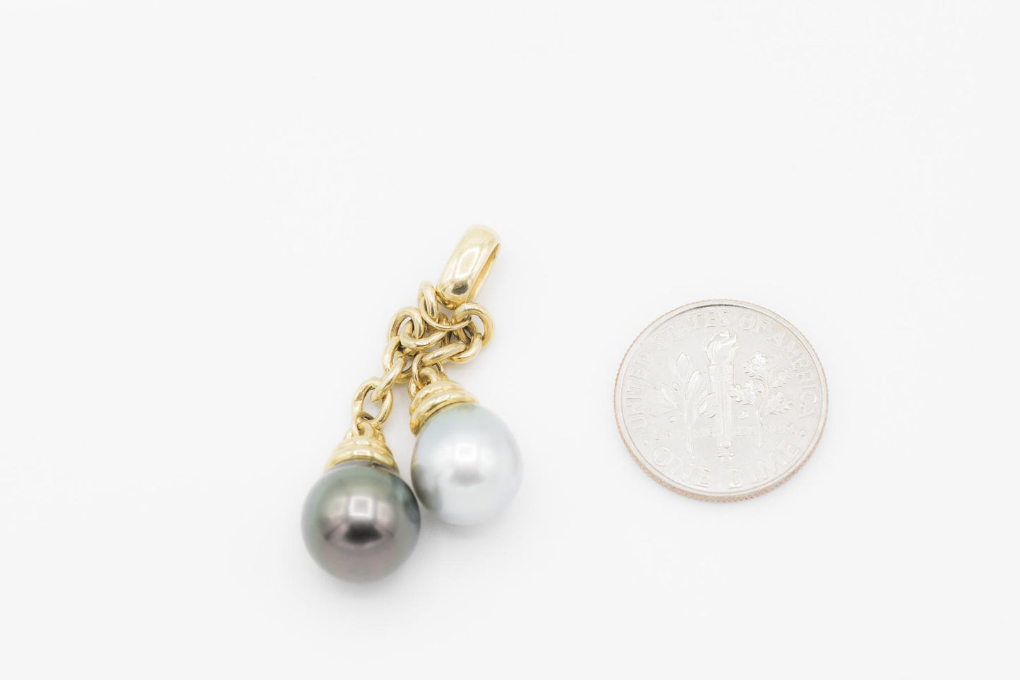 18K Yellow Gold Dual Gray Tahitian Pearl Chain Pendant