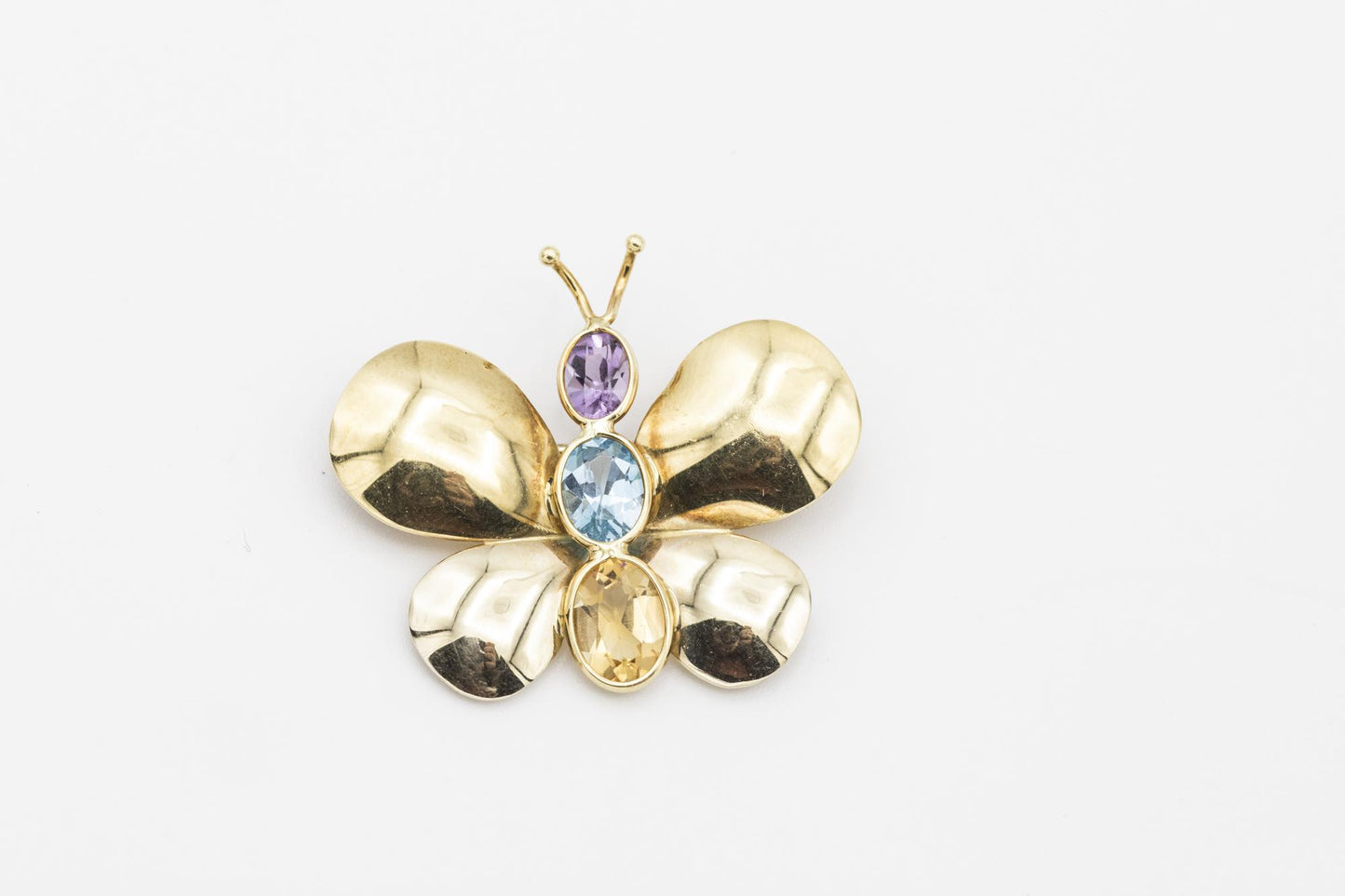 18K YG Amethyst, Blue Topaz, & Citrine Butterfly Brooch