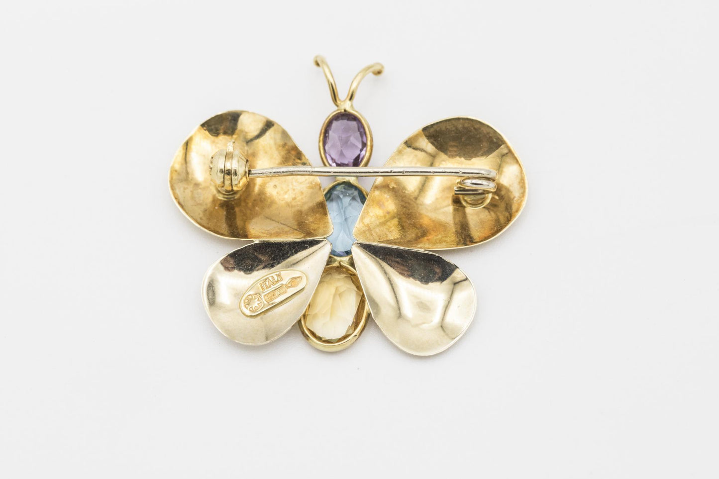 18K YG Amethyst, Blue Topaz, & Citrine Butterfly Brooch