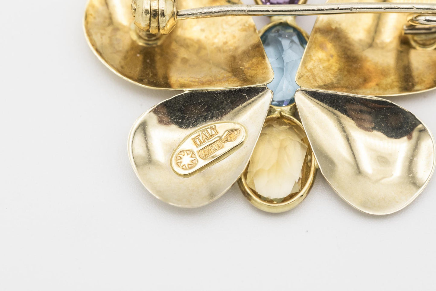 18K YG Amethyst, Blue Topaz, & Citrine Butterfly Brooch