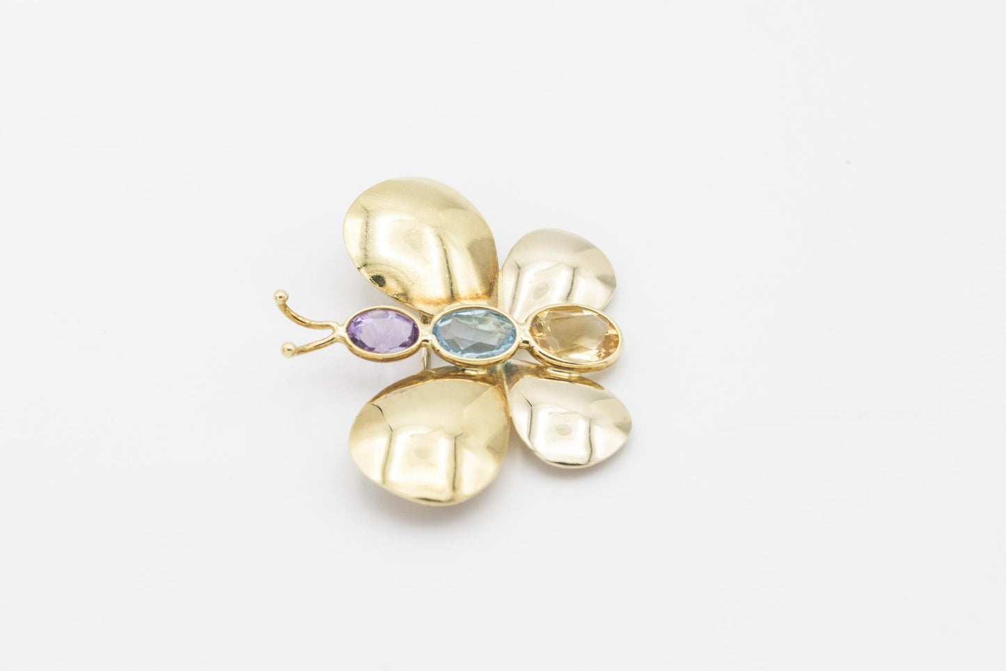 18K YG Amethyst, Blue Topaz, & Citrine Butterfly Brooch