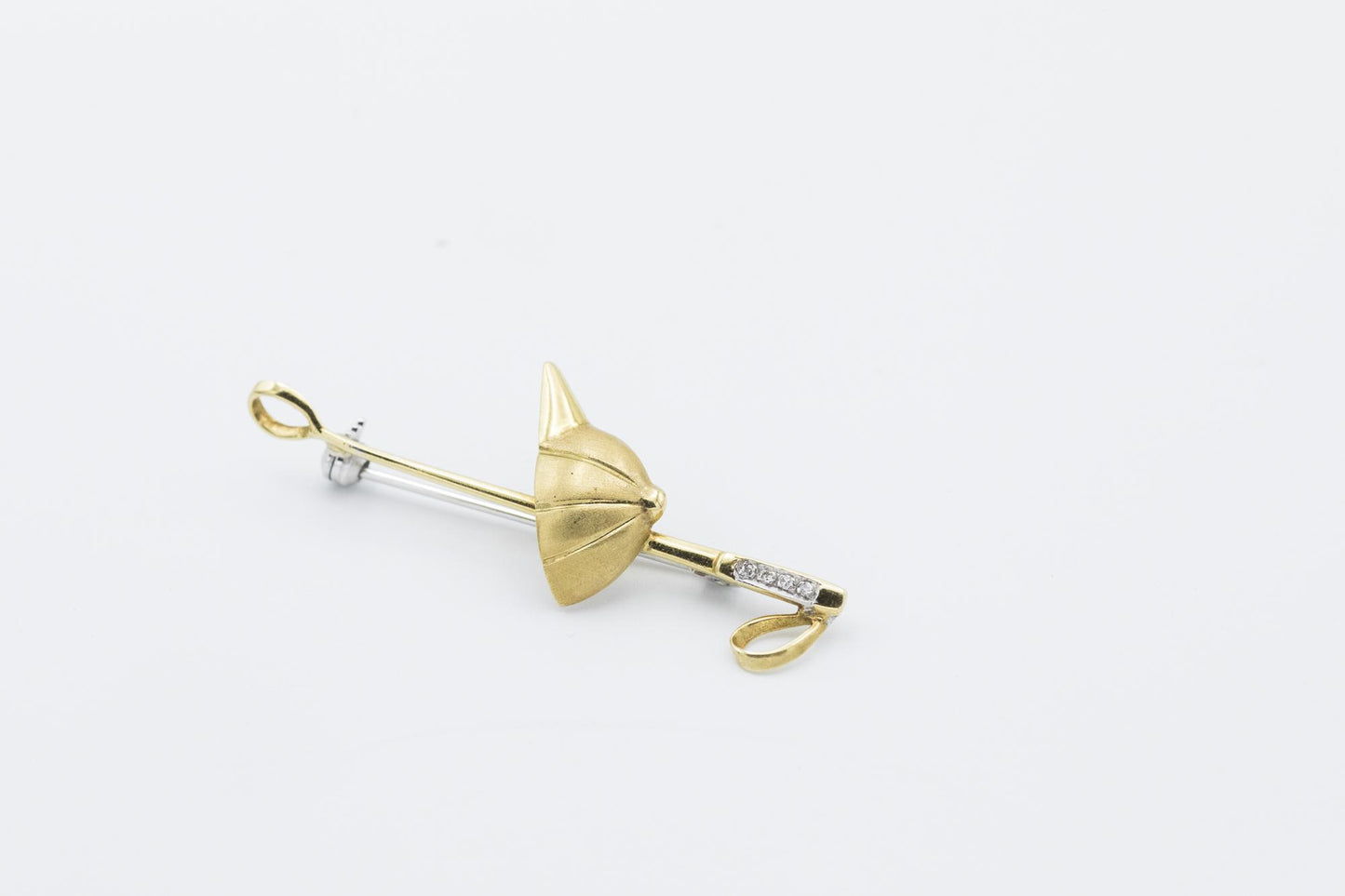 18K YG Jockey Helmet & Crop Brooch