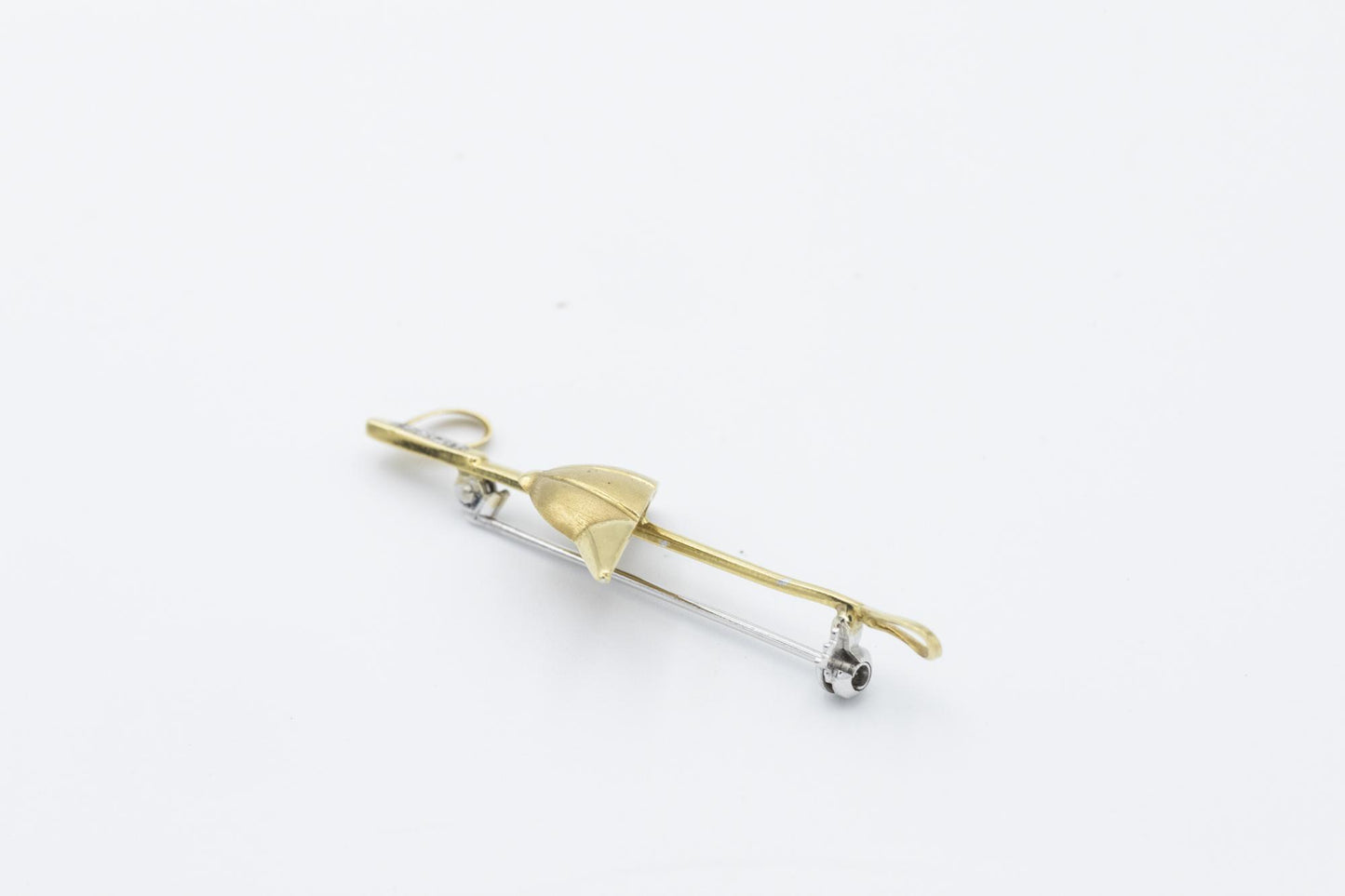 18K YG Jockey Helmet & Crop Brooch