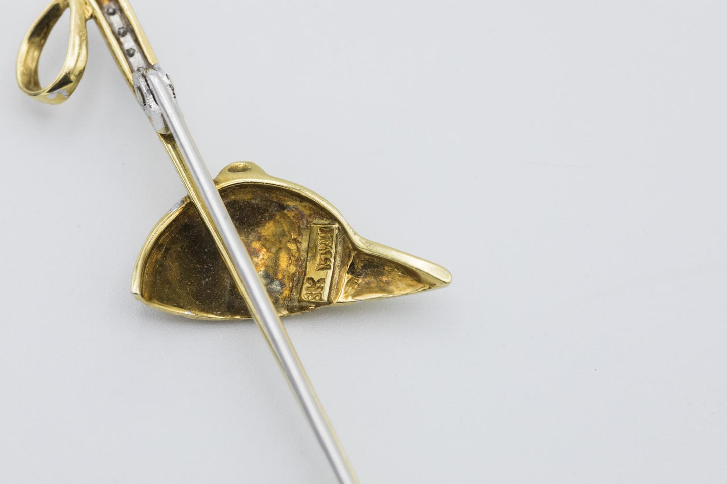 18K YG Jockey Helmet & Crop Brooch