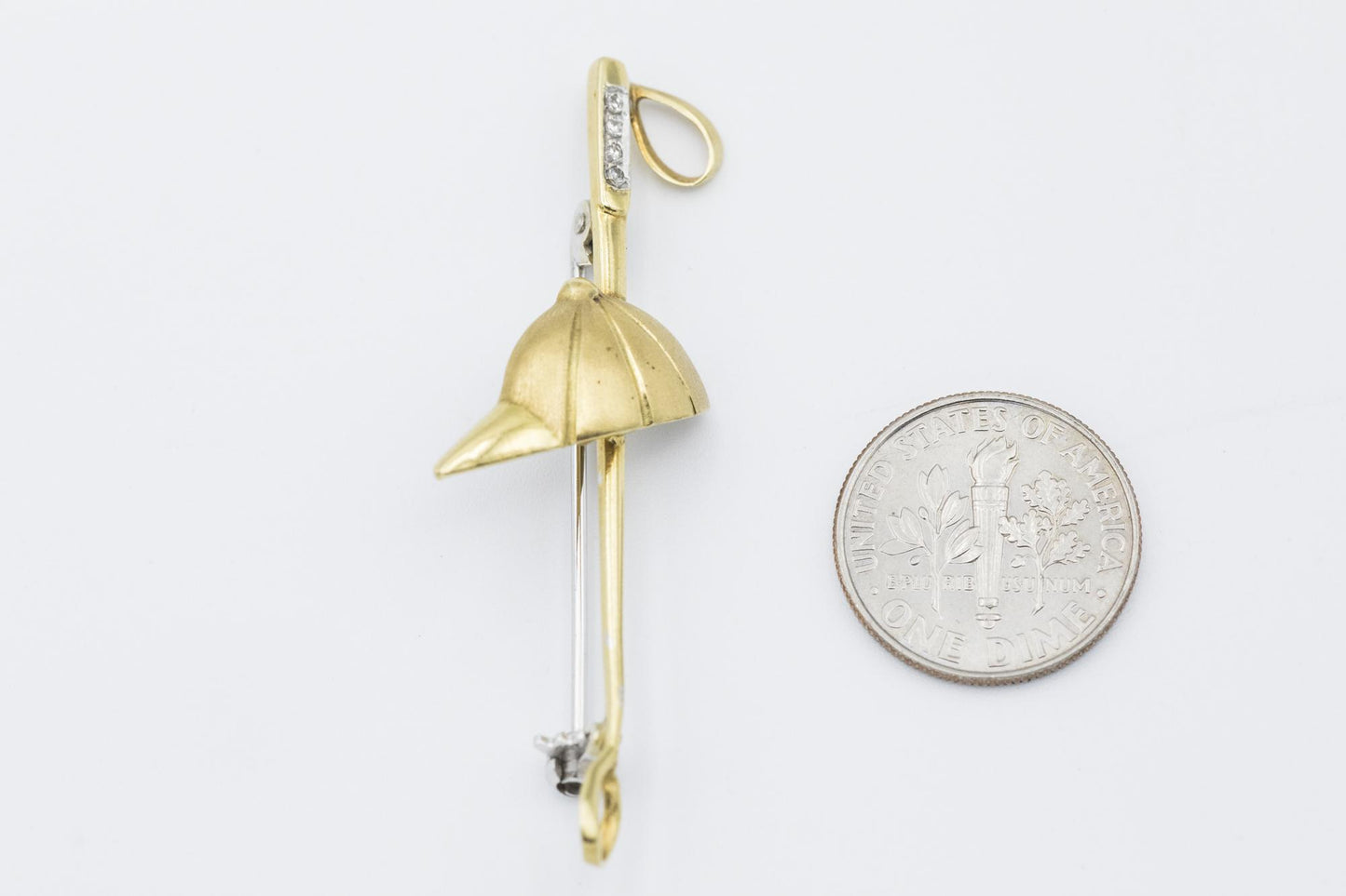 18K YG Jockey Helmet & Crop Brooch