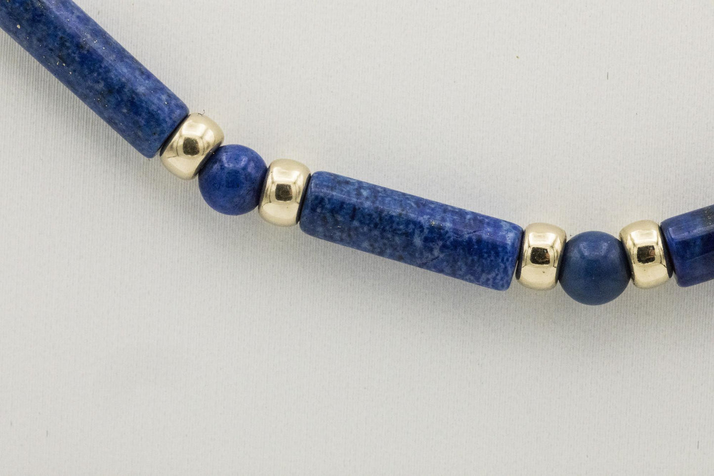 19" Lapis Ball-Bar Station Necklace with 14K YG Beads and Clasp