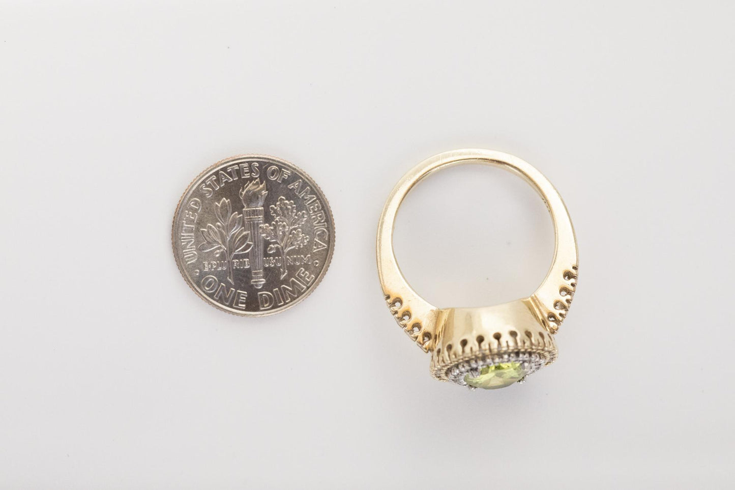 Peridot Diamond Double Halo Ring, 14K Yellow Gold