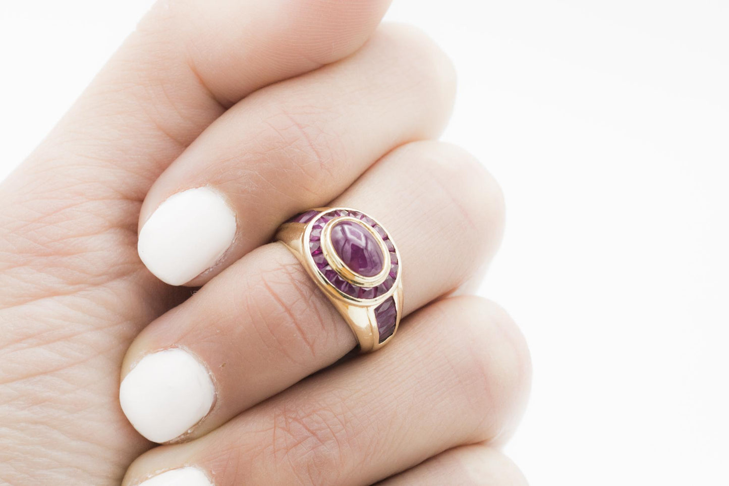 14K Yellow Gold Ruby Cabochon Ring