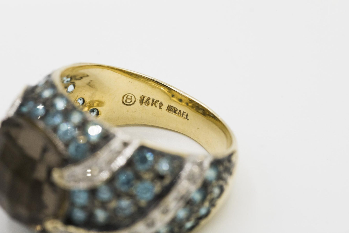 Gorgeous Smoky Quartz, Aquamarine, & Diamond Ring