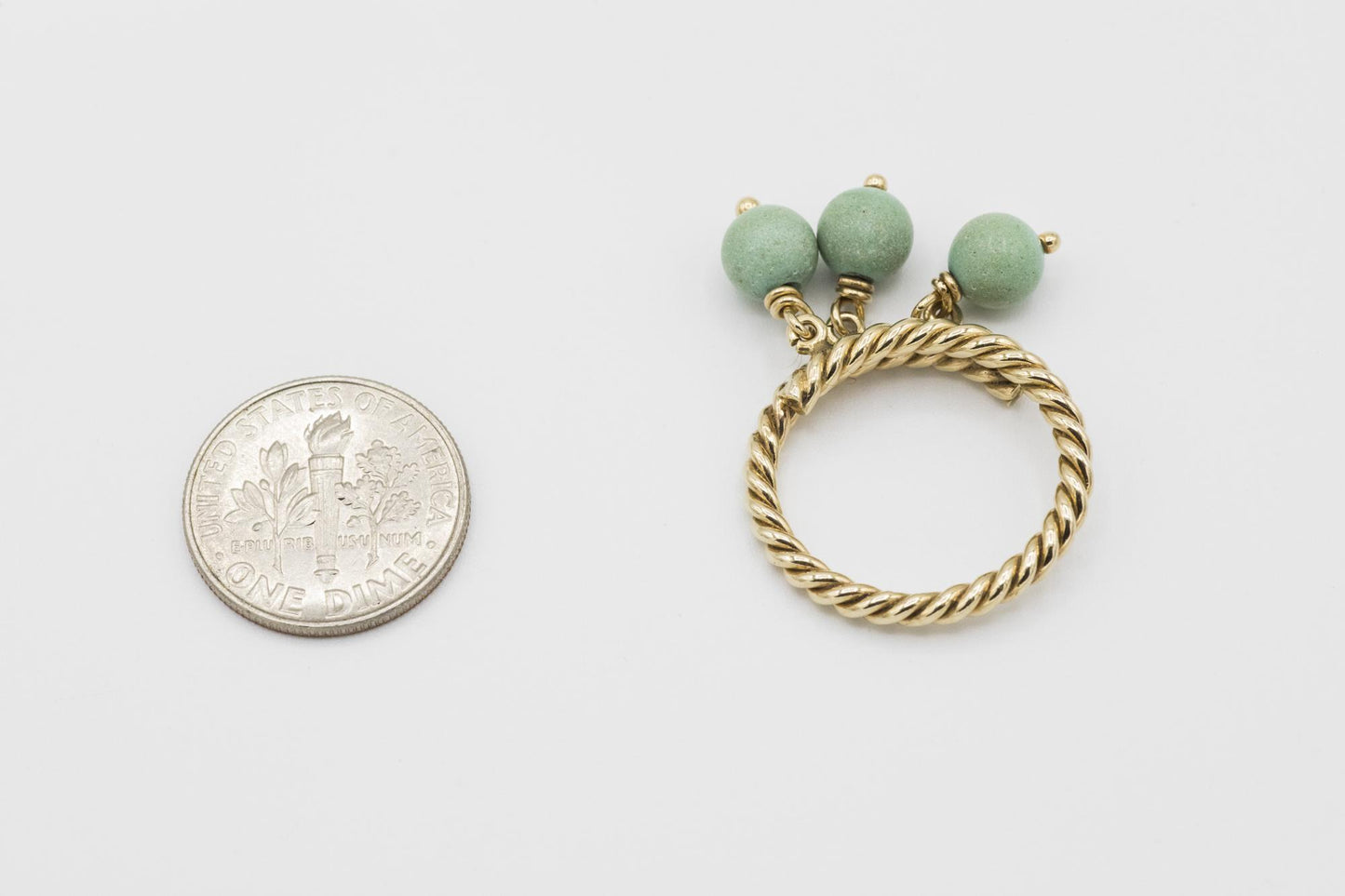 Delightful 14K Turquoise Bead Dangle Bypass Ring