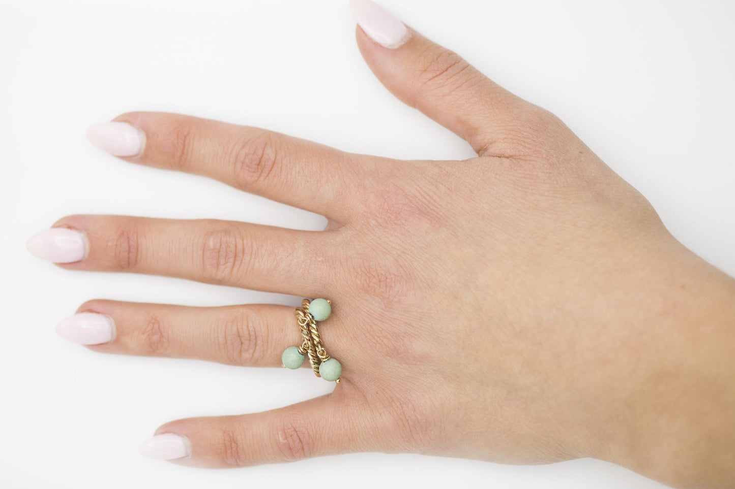Delightful 14K Turquoise Bead Dangle Bypass Ring