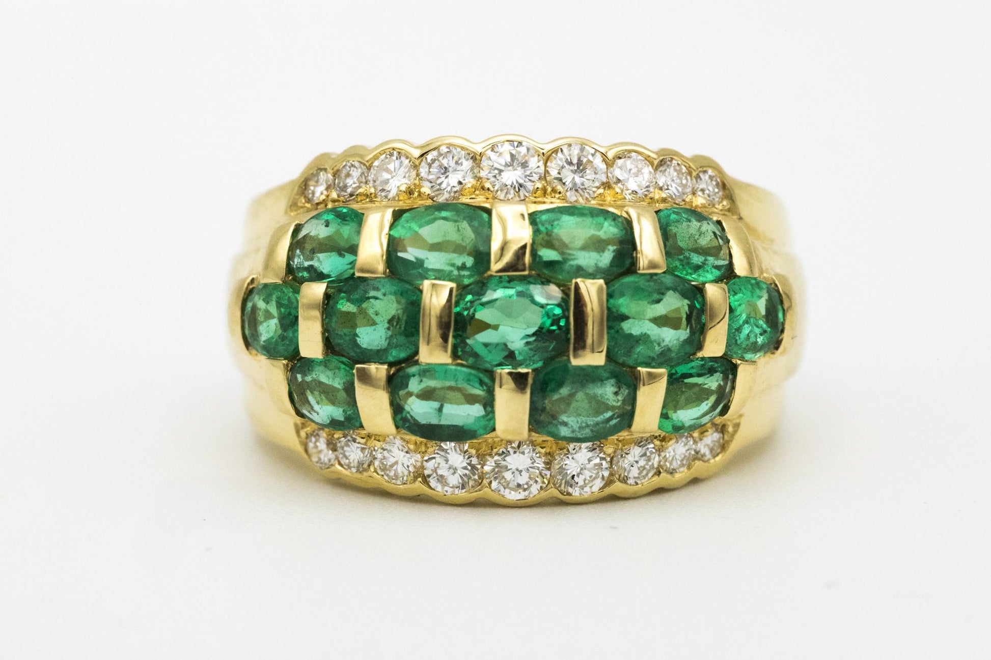 Emerald & Diamond Statement Ring in 18K Yellow Gold