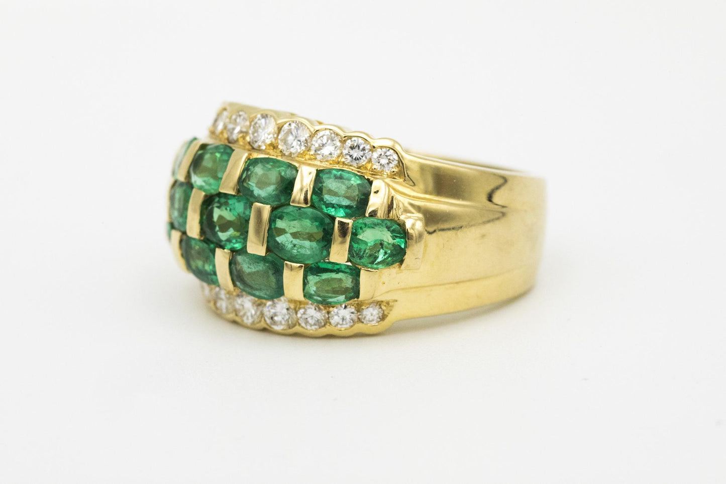 Emerald & Diamond Statement Ring in 18K Yellow Gold