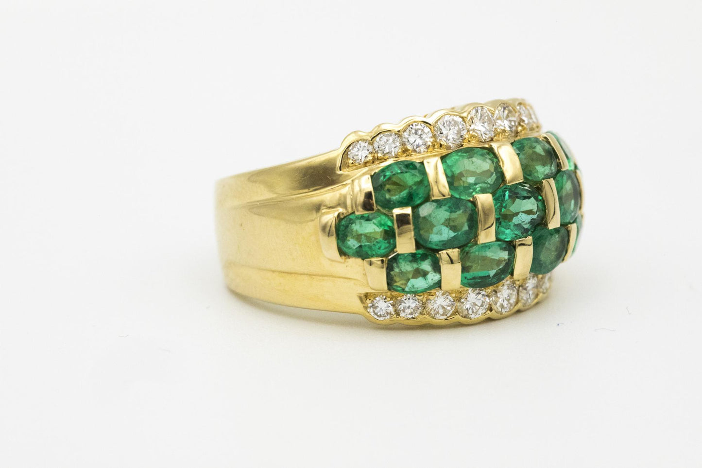 Emerald & Diamond Statement Ring in 18K Yellow Gold