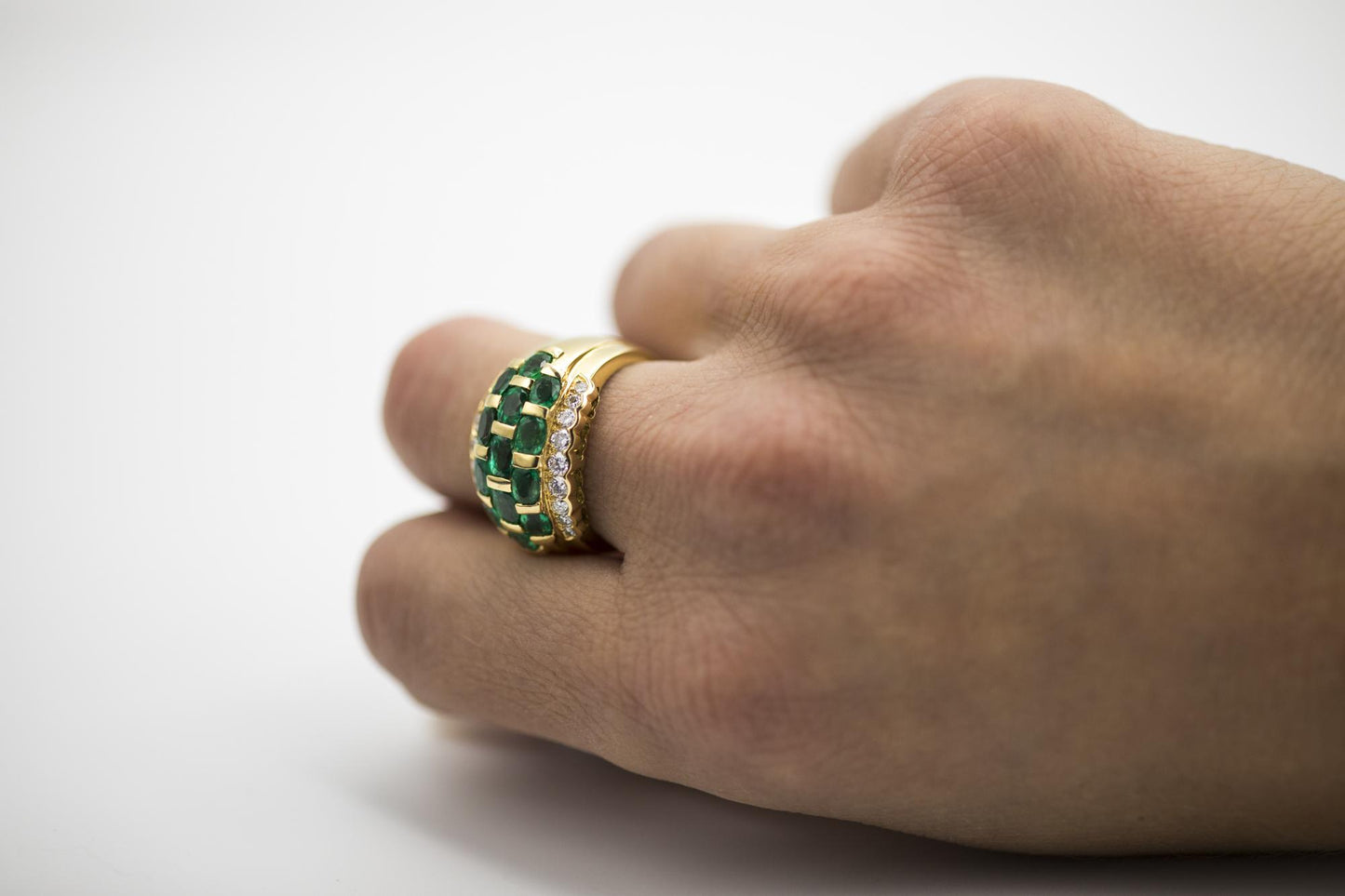 Emerald & Diamond Statement Ring in 18K Yellow Gold