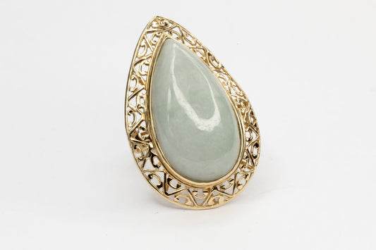 14K Yellow Gold Pear-Shaped Jadeite Ring