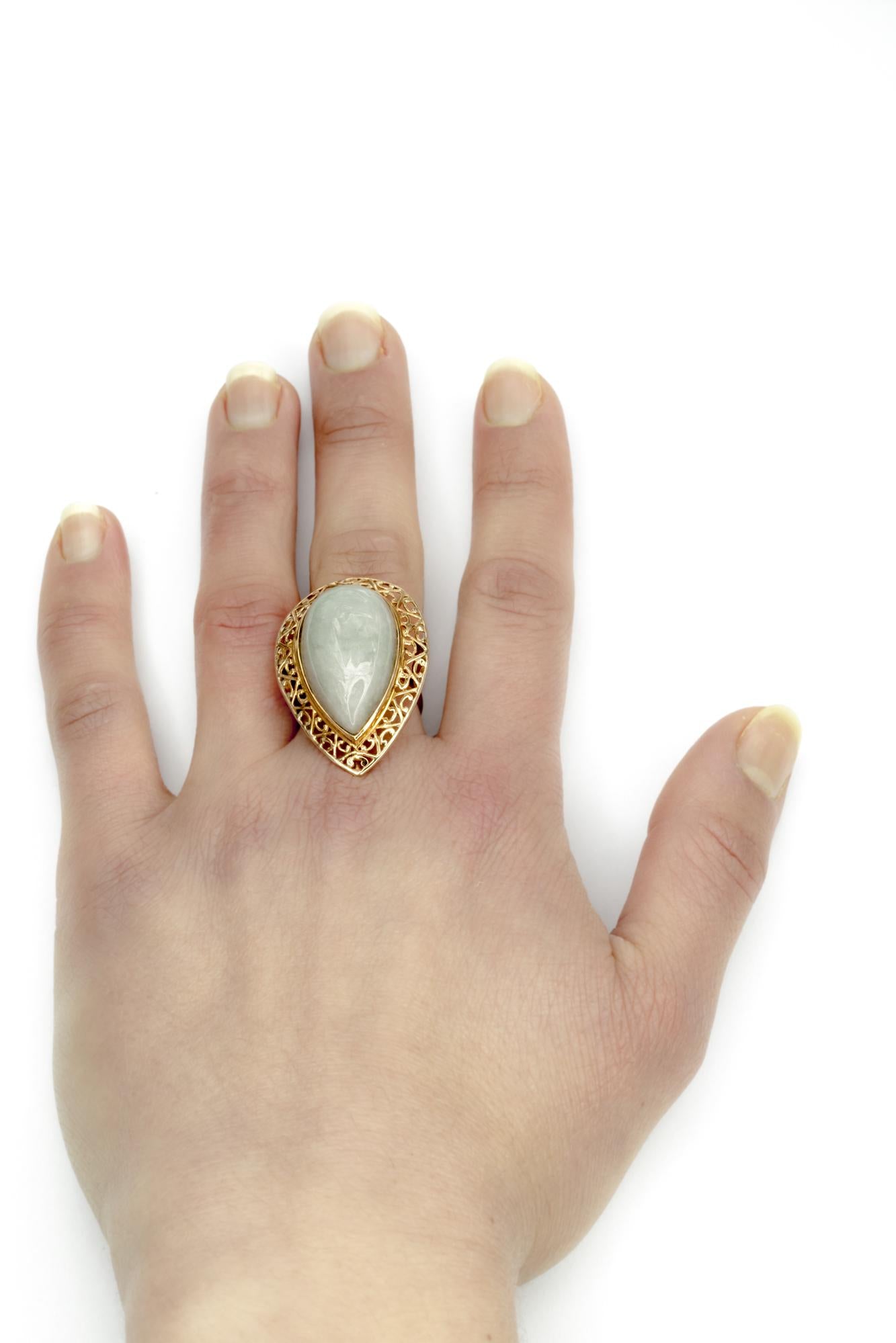 14K Yellow Gold Pear-Shaped Jadeite Ring