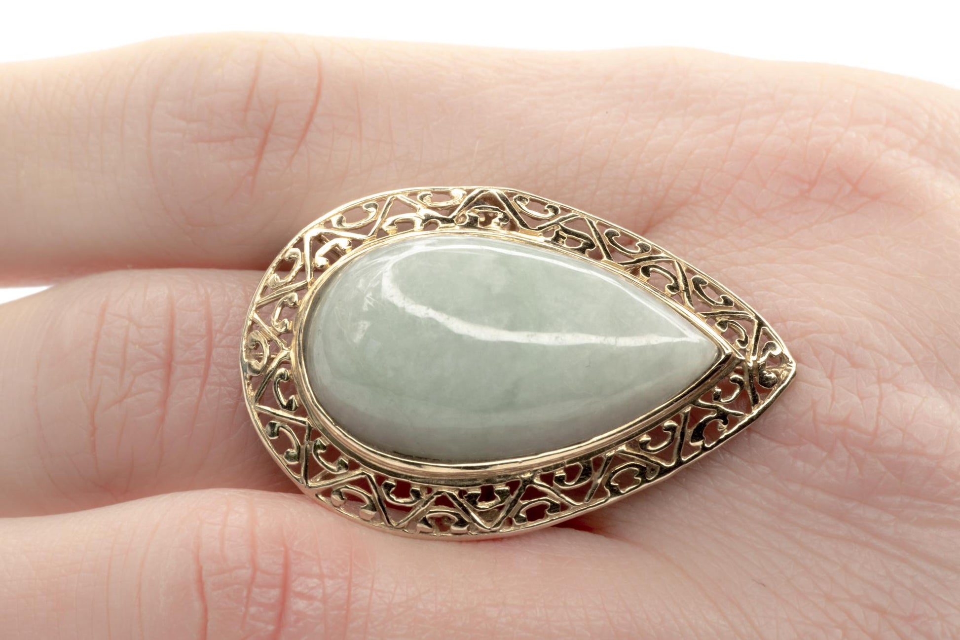 14K Yellow Gold Pear-Shaped Jadeite Ring