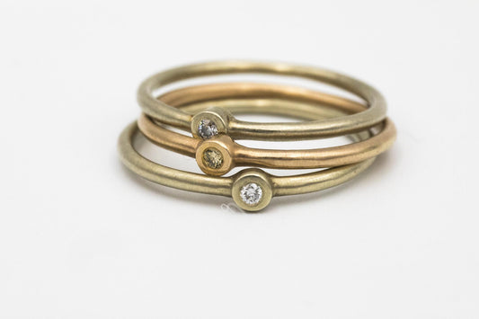 Stackable Set of 18K Gold Rings with Diamonds