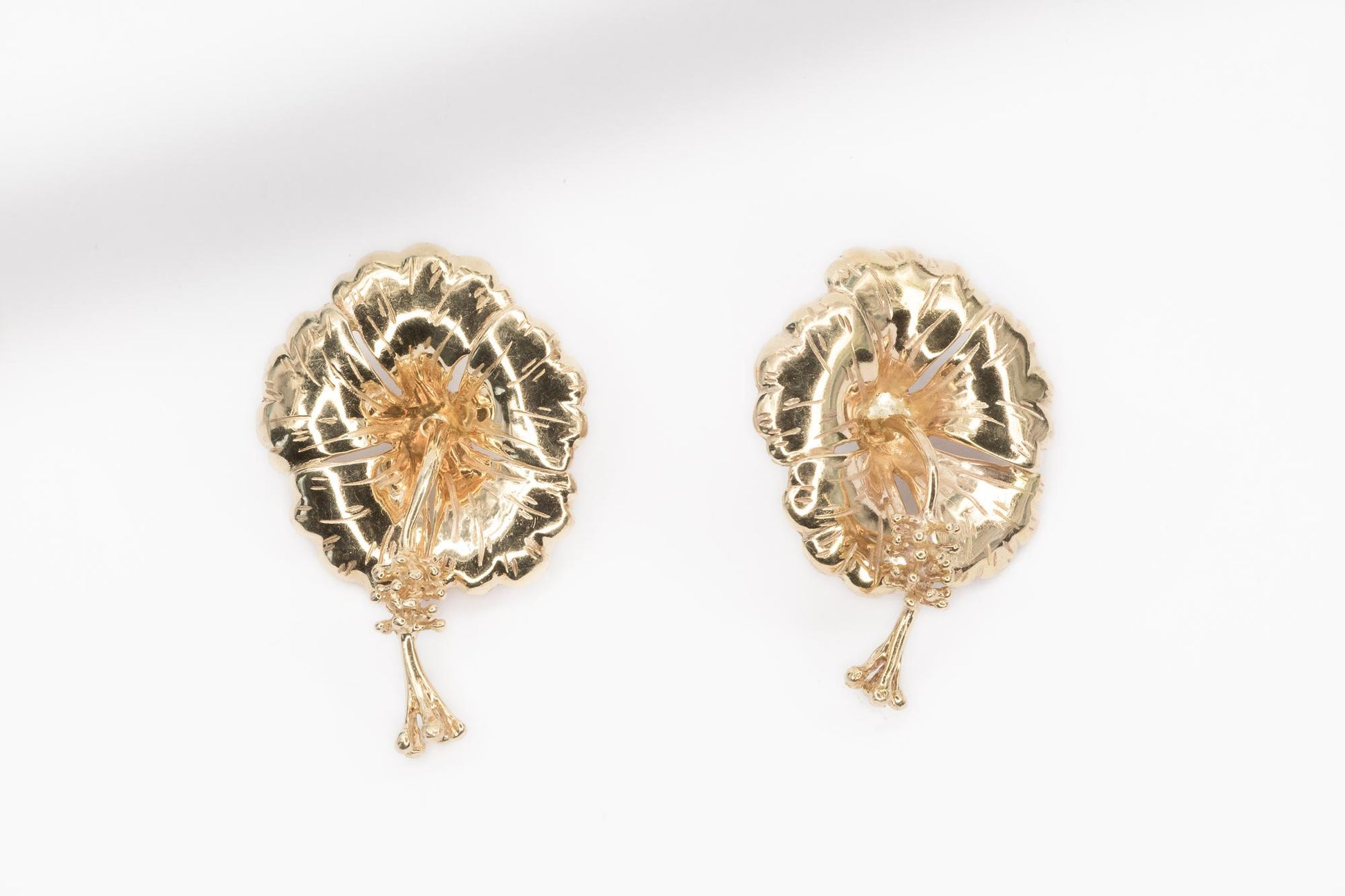 14K Yellow Gold Hibiscus Flower Earrings