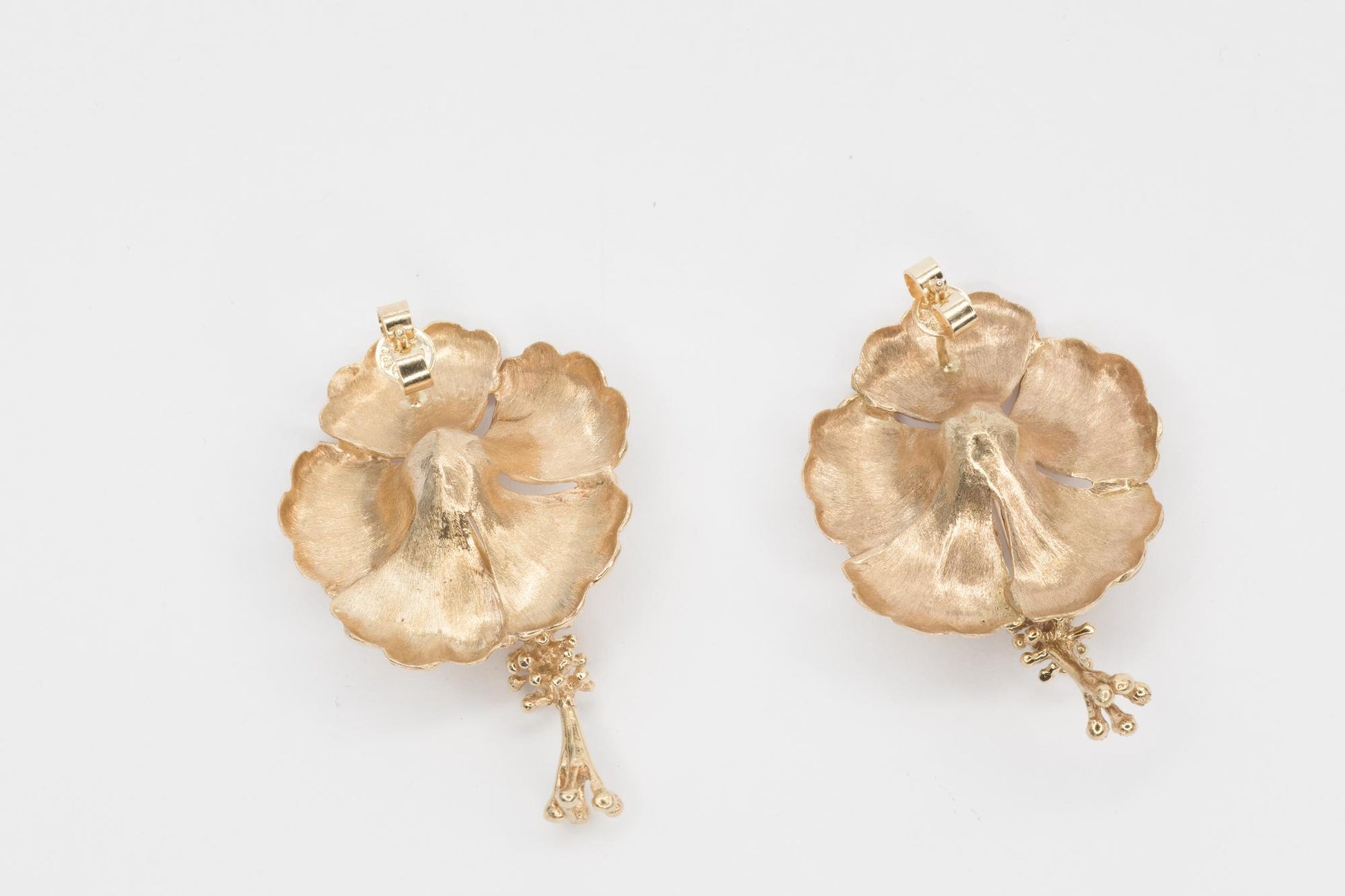 14K Yellow Gold Hibiscus Flower Earrings