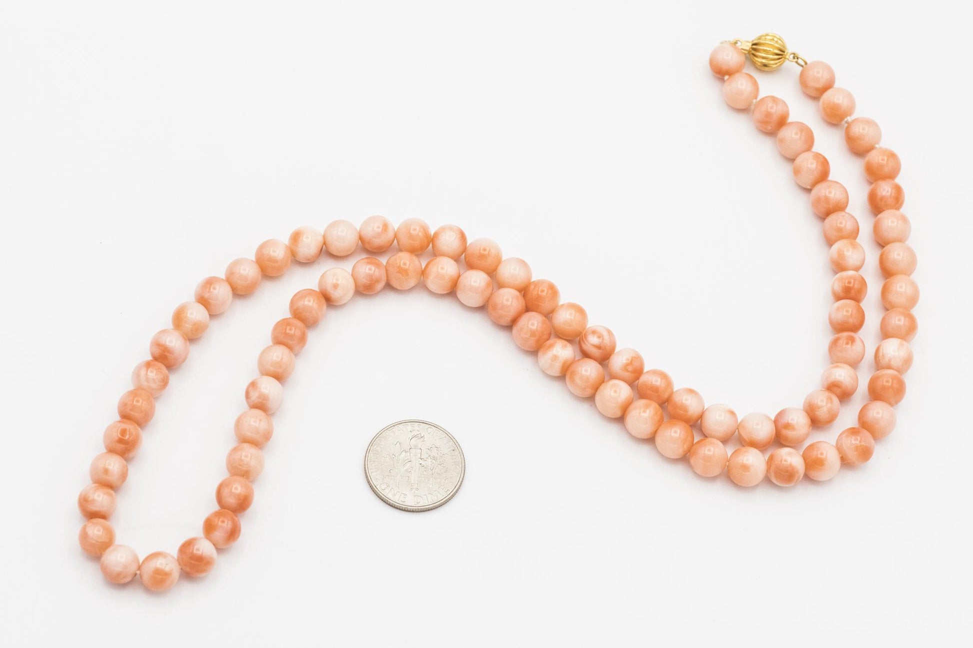 Lovely 22" Coral Beaded Necklace with 14K Clasp