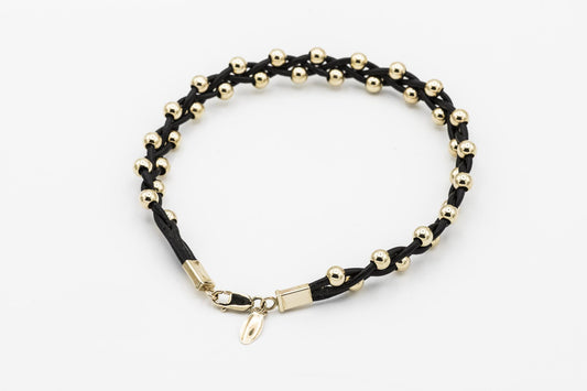 14K Beaded Leather Bracelet by JCM