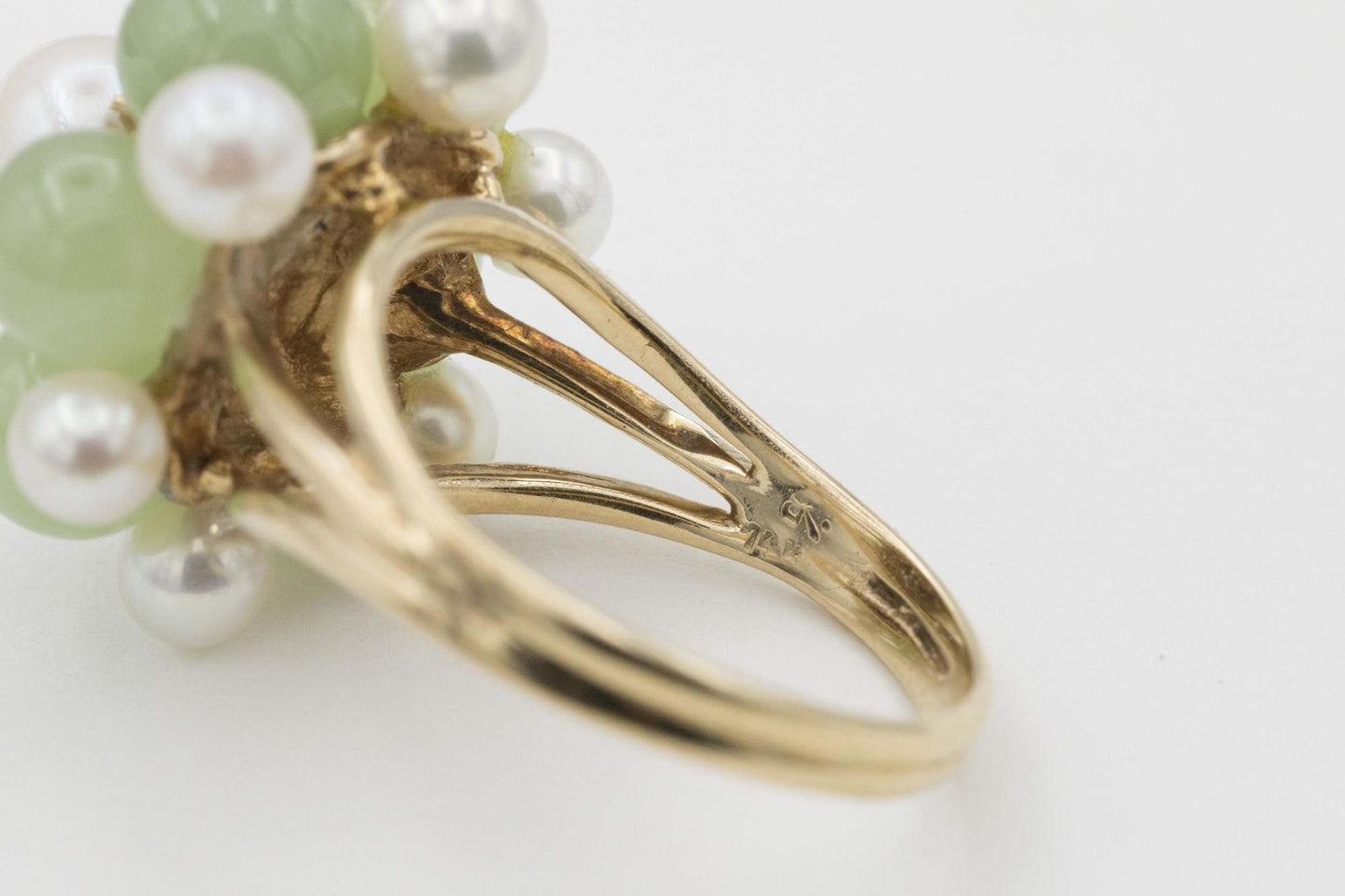 14K Yellow Gold Pearl-Nephrite Jade-Diamond Ring