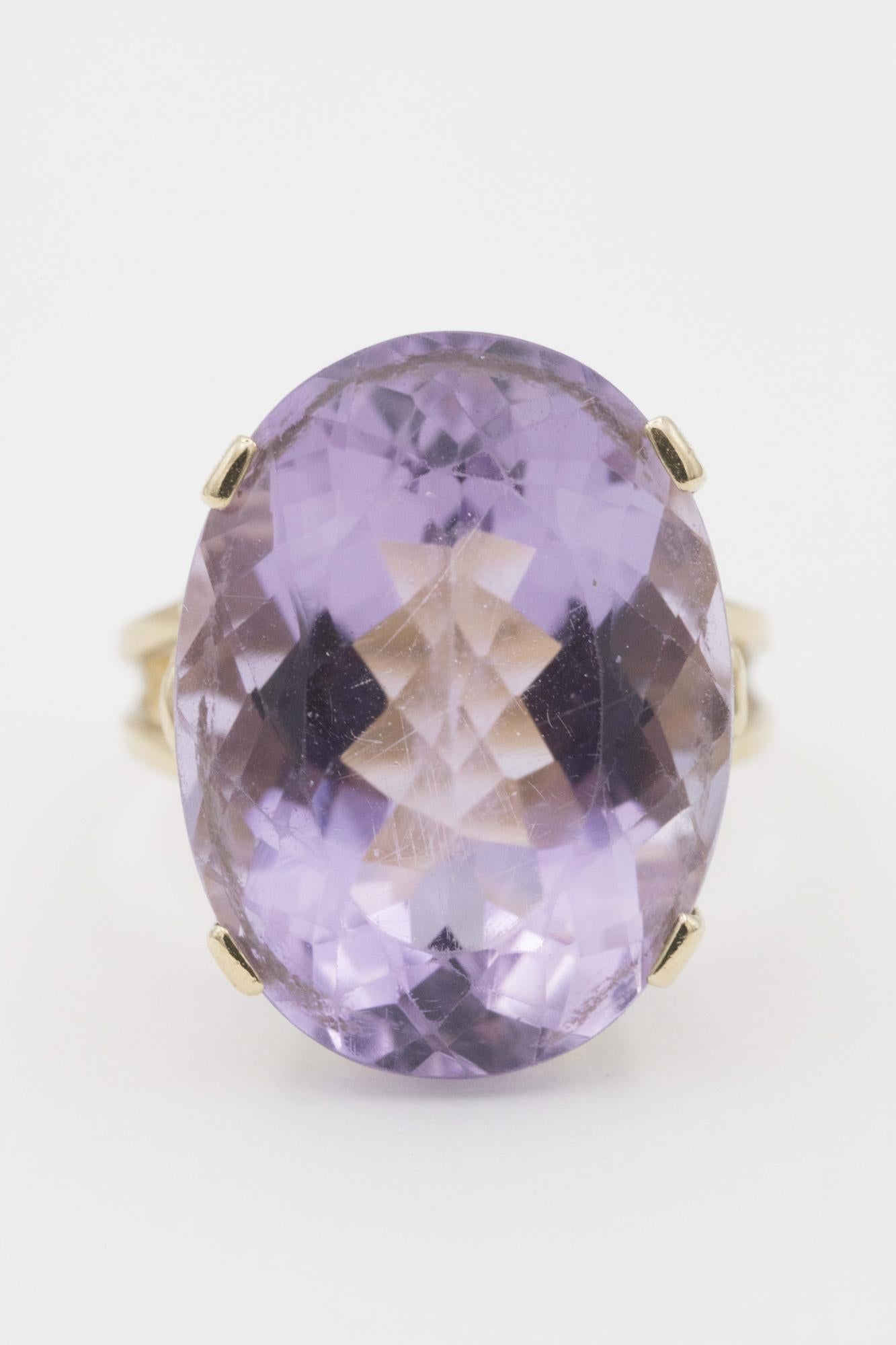 14K Yellow Gold Oval Amethyst Statement Ring