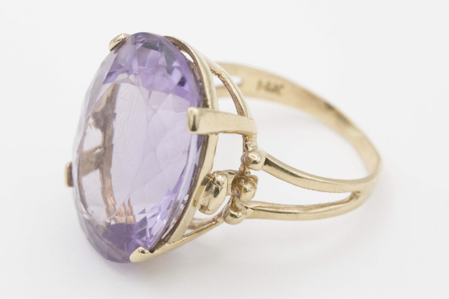 14K Yellow Gold Oval Amethyst Statement Ring