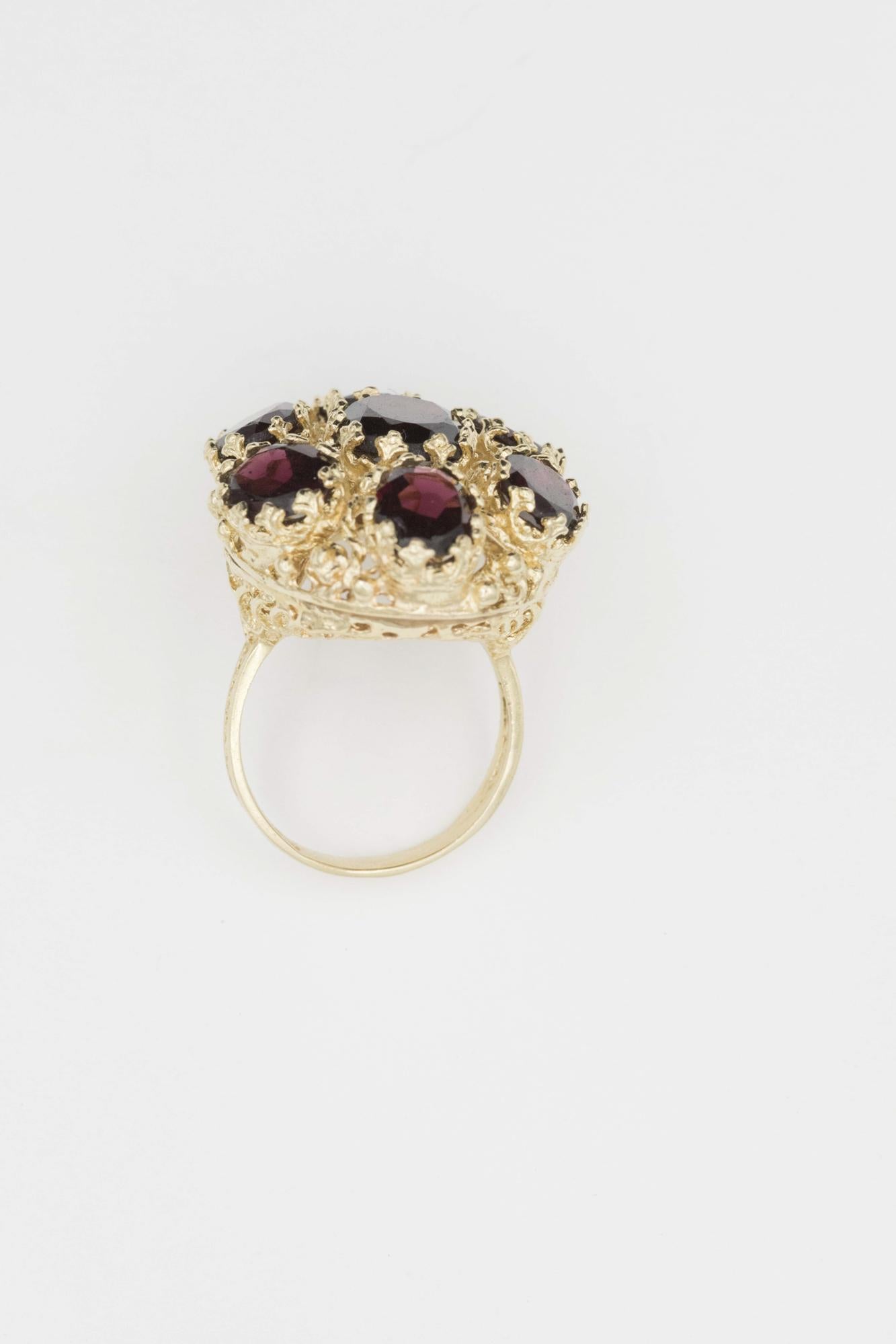 Fabulous 14K Garnet-Filigree Cocktail Ring