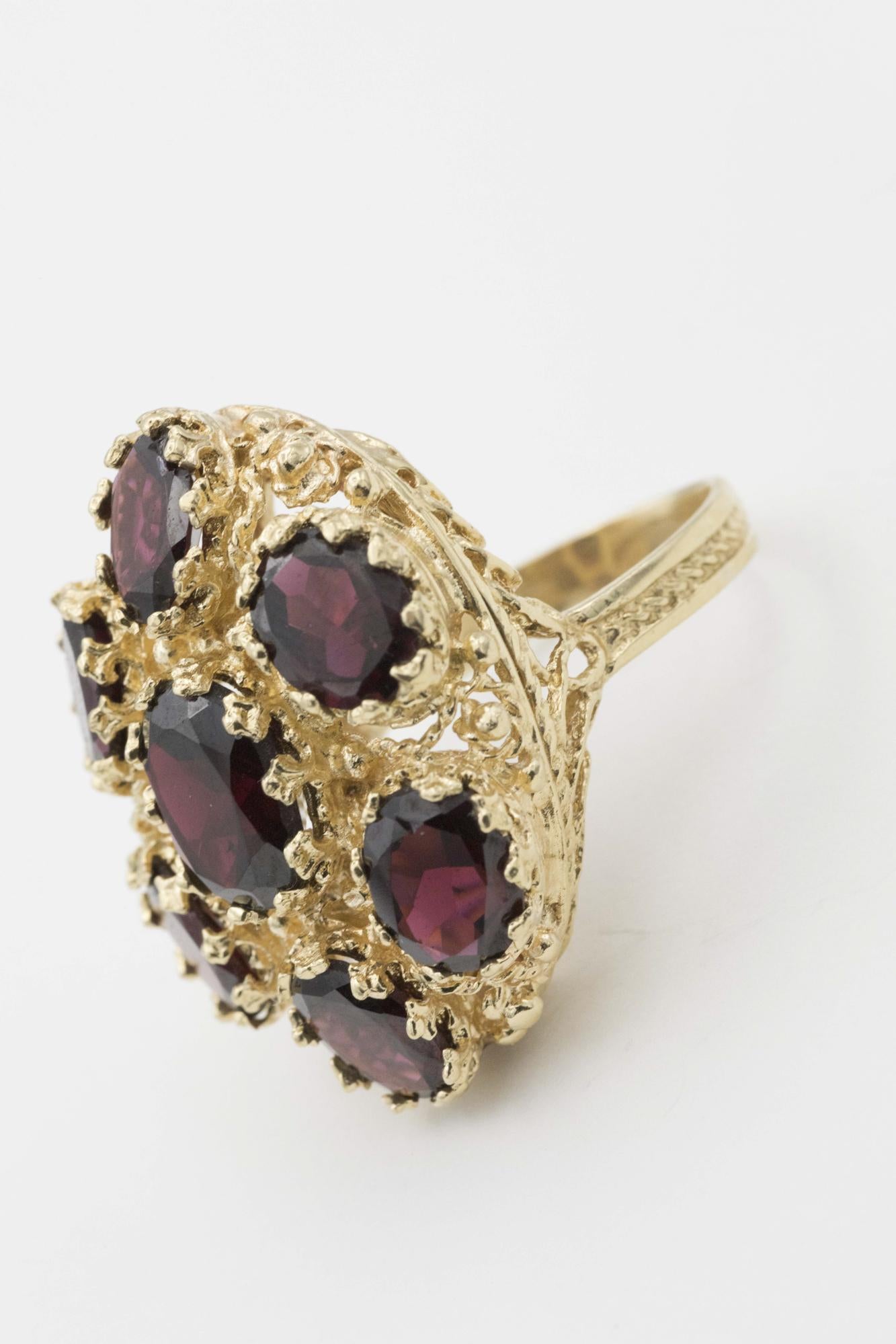 Fabulous 14K Garnet-Filigree Cocktail Ring