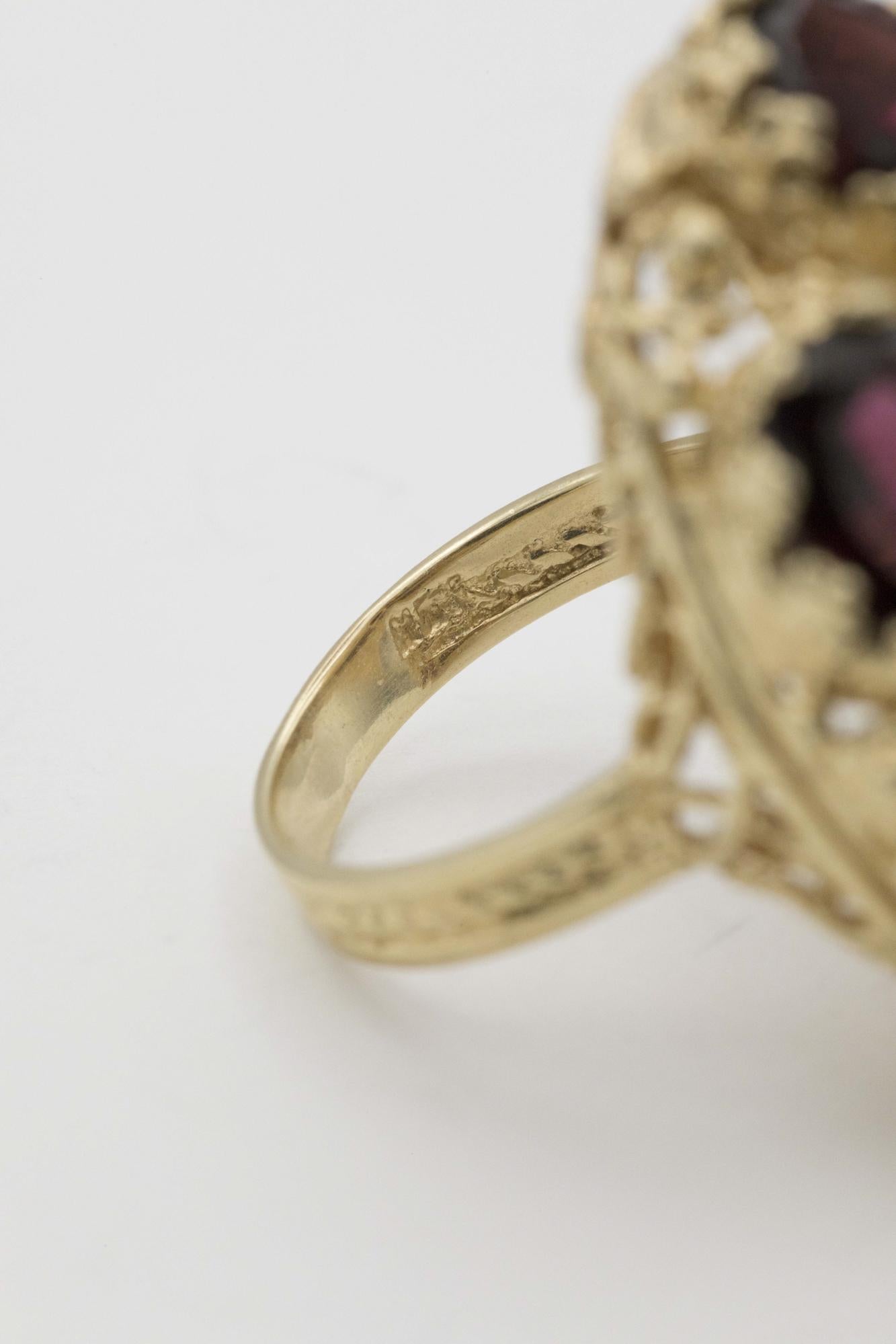 Fabulous 14K Garnet-Filigree Cocktail Ring