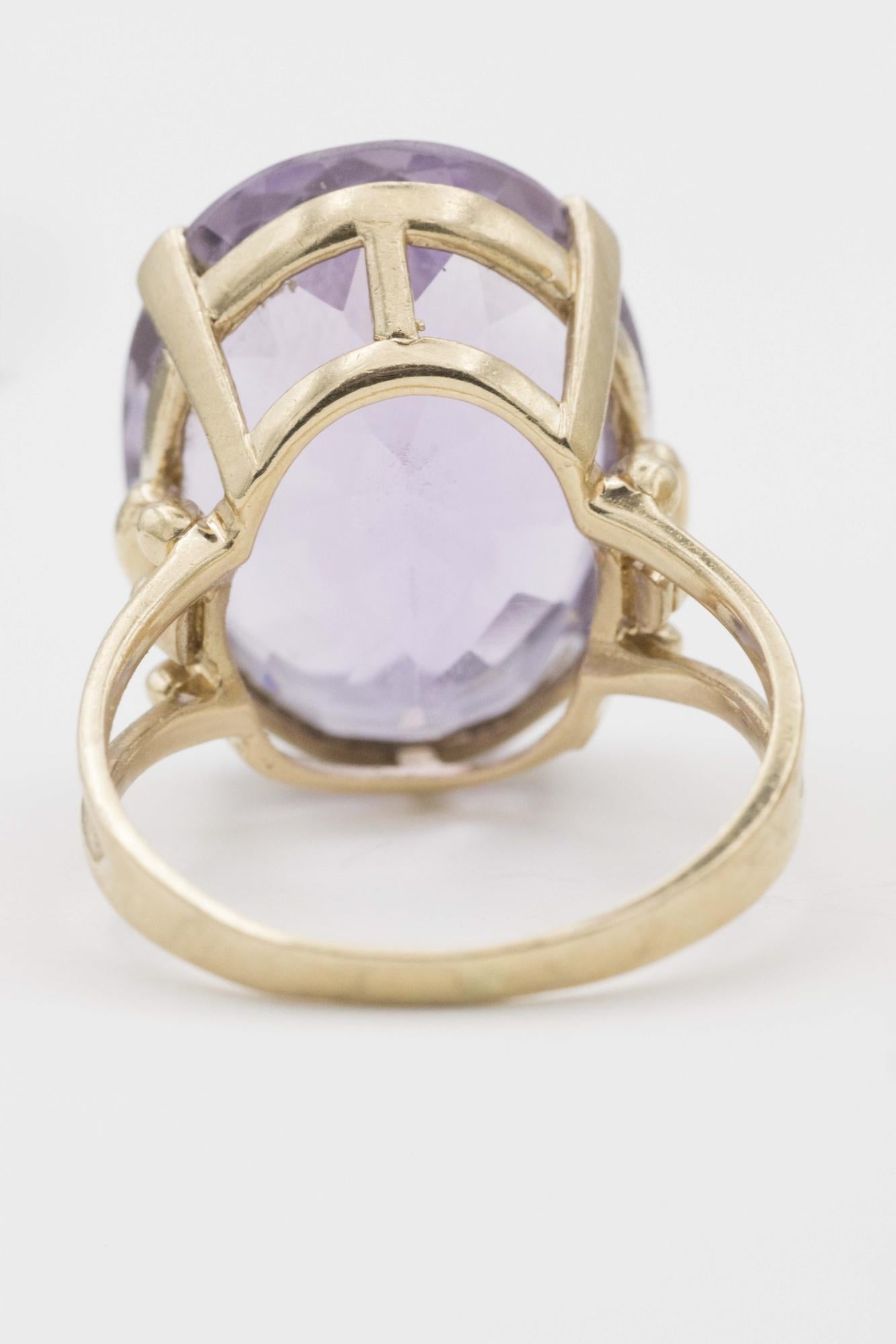 14K Yellow Gold Oval Amethyst Statement Ring