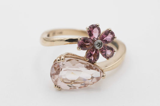 Stunning 3.5ct Morganite and Tourmaline-Diamond Flower Ring