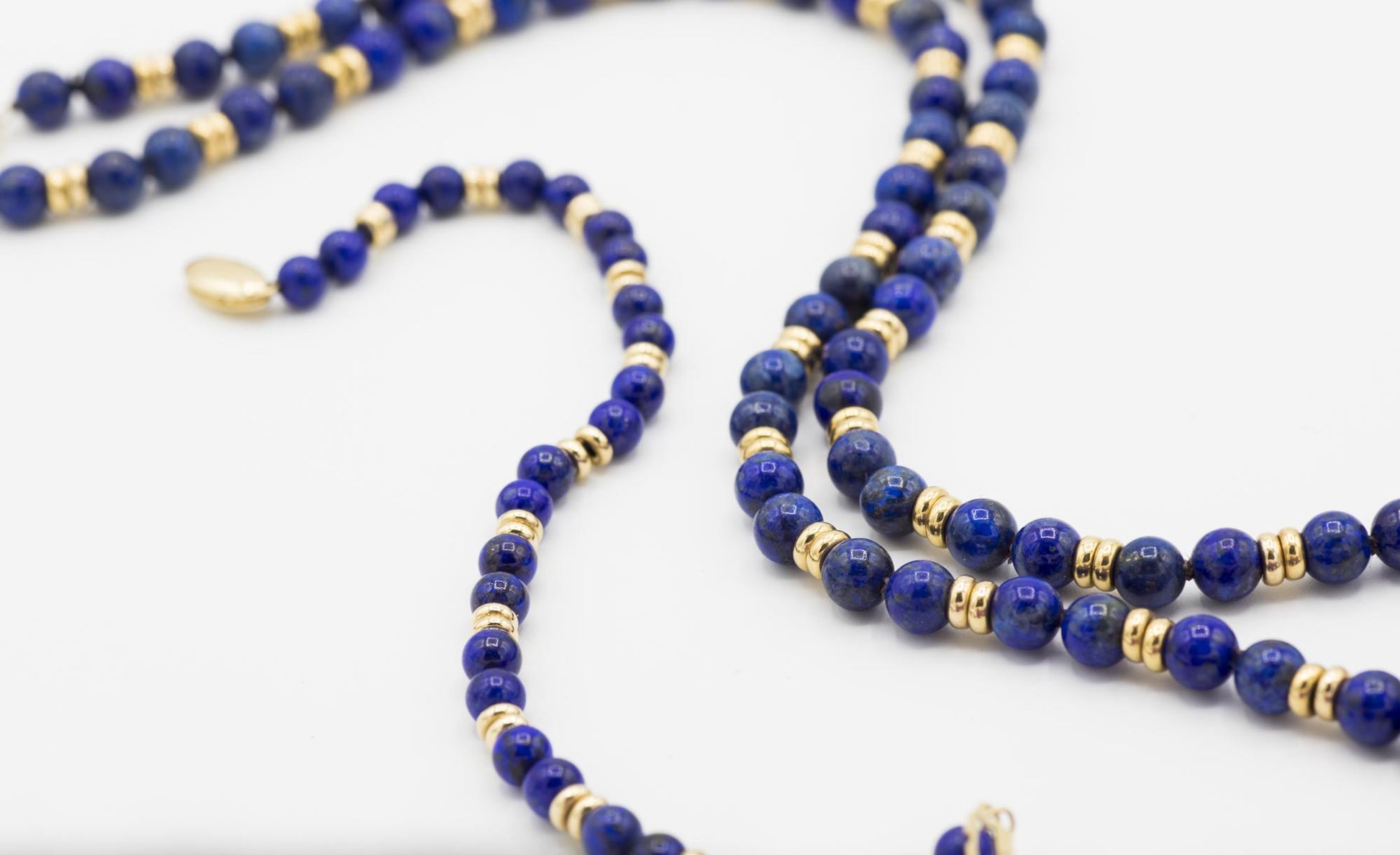 Lapis Bead Necklace and Bracelet with 14K YG Spacer Beads and Clasp