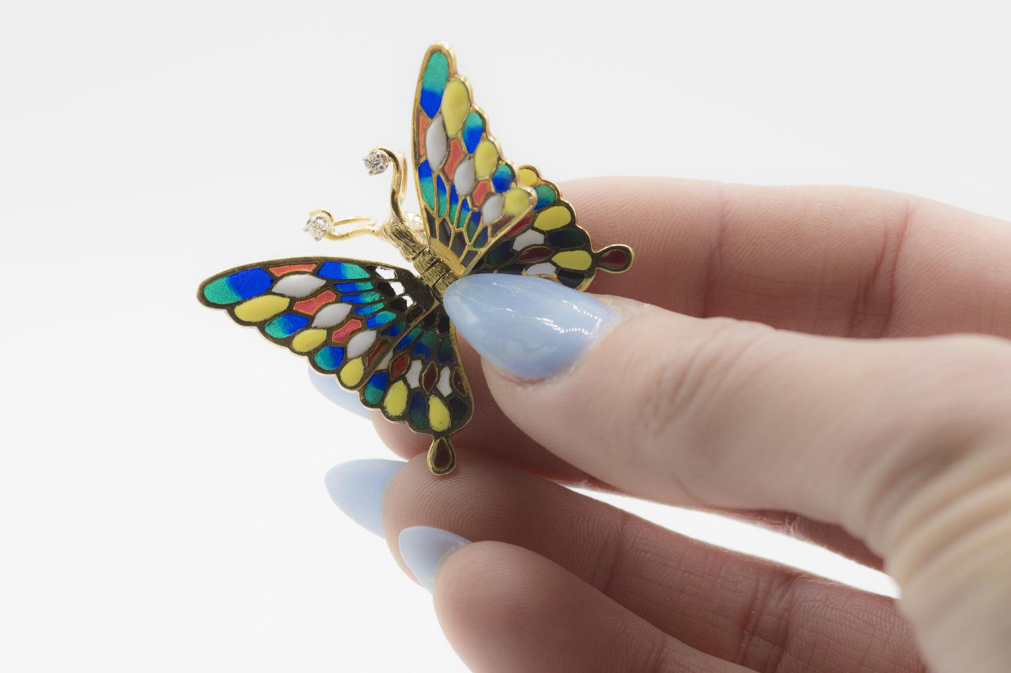 Vintage 14K Plique a Jour Articulated Butterfly Brooch/Pendant