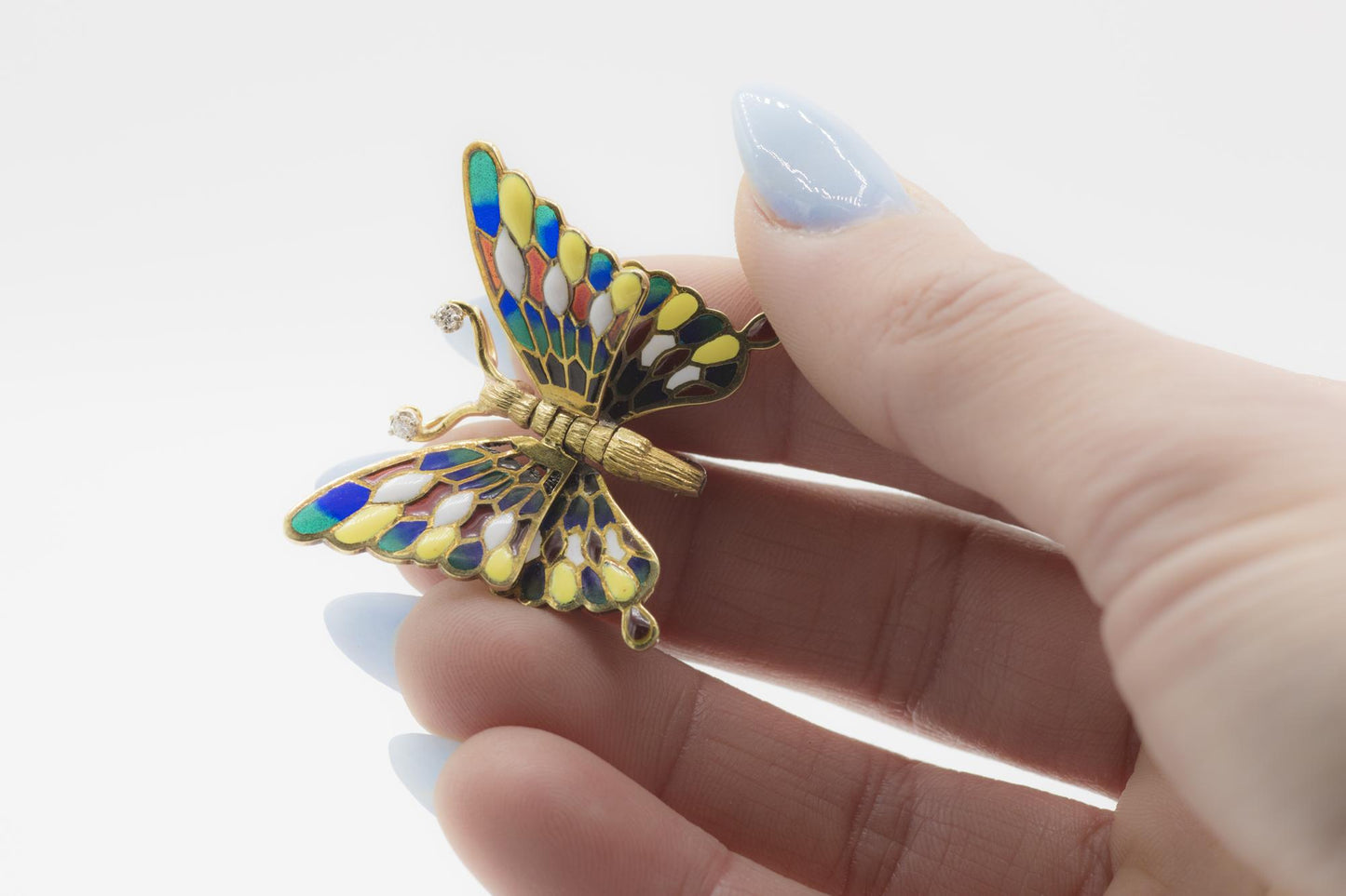 Vintage 14K Plique a Jour Articulated Butterfly Brooch/Pendant
