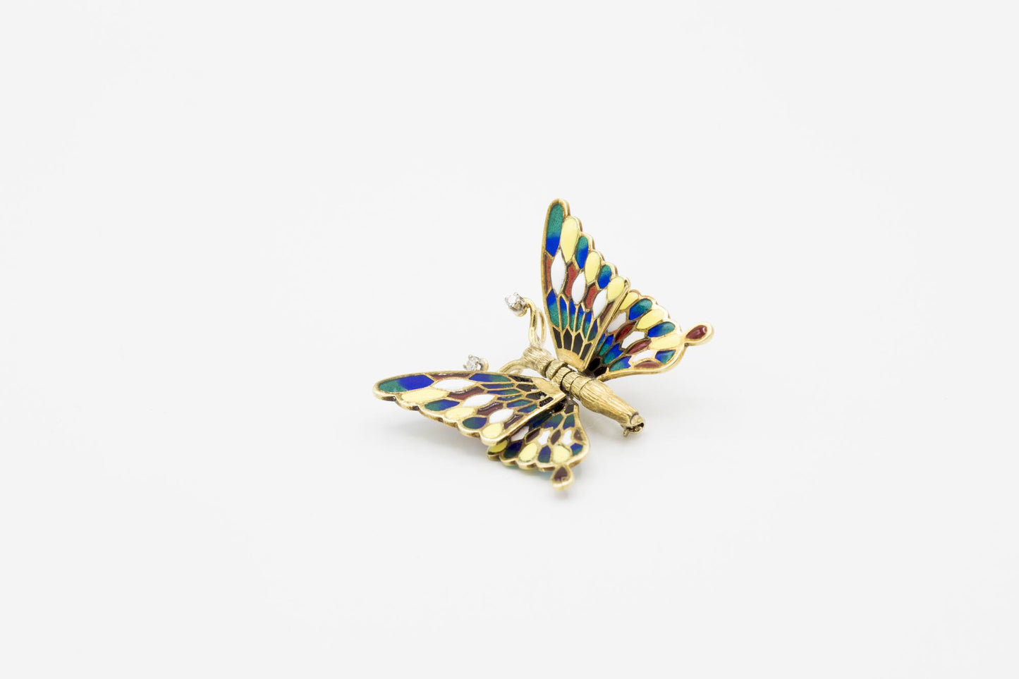 Vintage 14K Plique a Jour Articulated Butterfly Brooch/Pendant