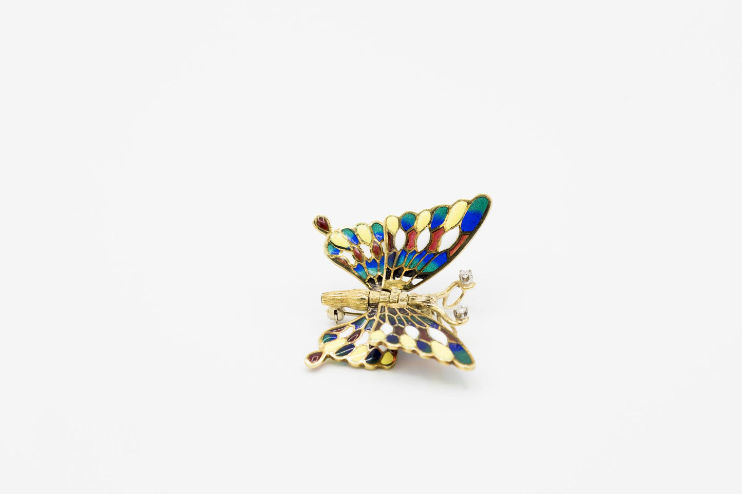 Vintage 14K Plique a Jour Articulated Butterfly Brooch/Pendant