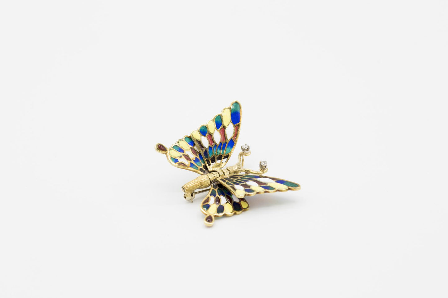 Vintage 14K Plique a Jour Articulated Butterfly Brooch/Pendant