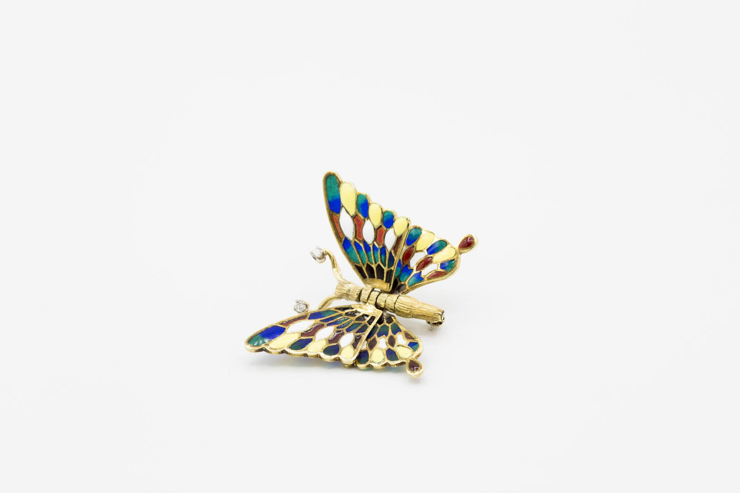 Vintage 14K Plique a Jour Articulated Butterfly Brooch/Pendant