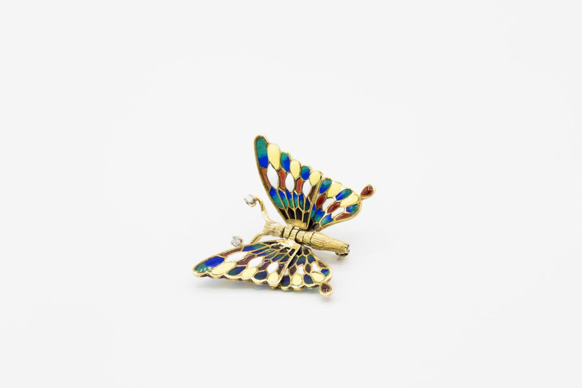Vintage 14K Plique a Jour Articulated Butterfly Brooch/Pendant