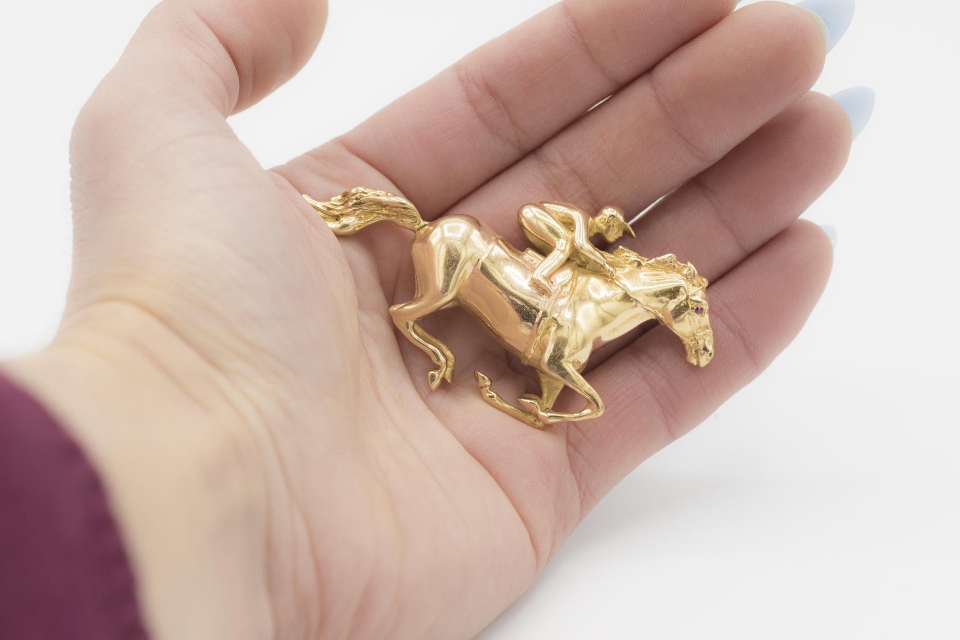 Gorgeous Horse and Jockey Brooch by William Ruser, in 14K YG