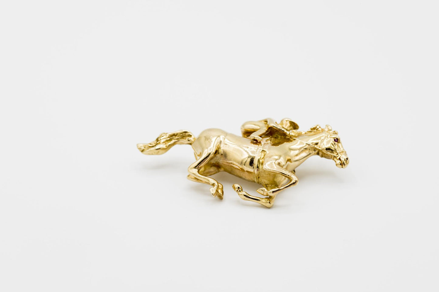 Gorgeous Horse and Jockey Brooch by William Ruser, in 14K YG