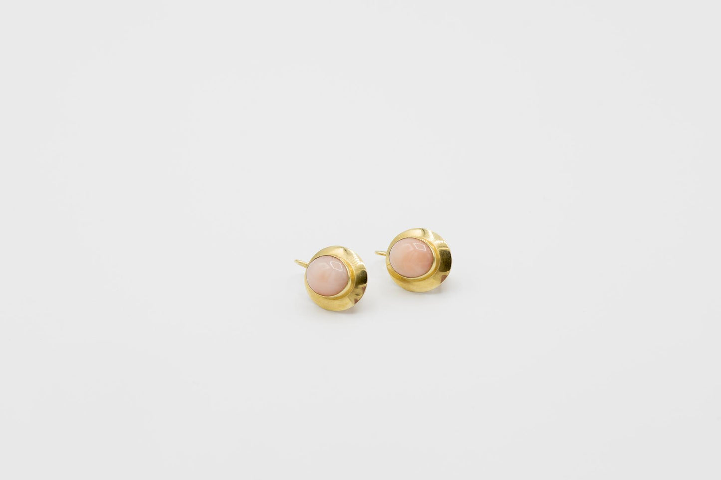 Angel Skin Coral Cabochon Earrings in 18K YG
