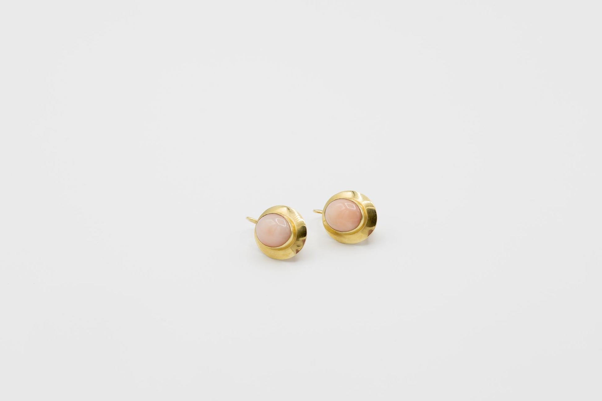 Angel Skin Coral Cabochon Earrings in 18K YG