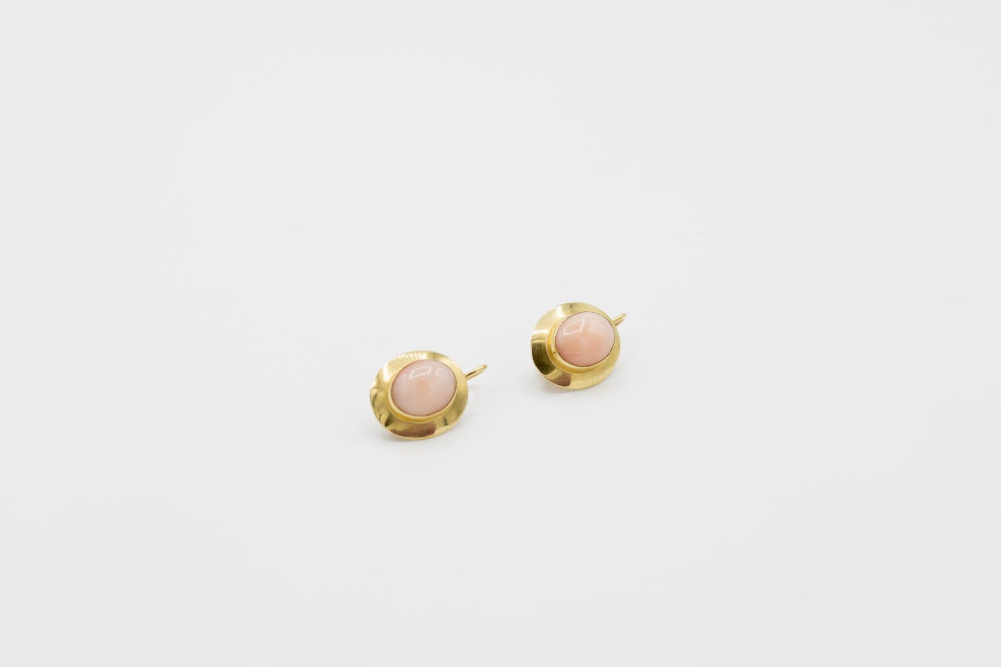 Angel Skin Coral Cabochon Earrings in 18K YG