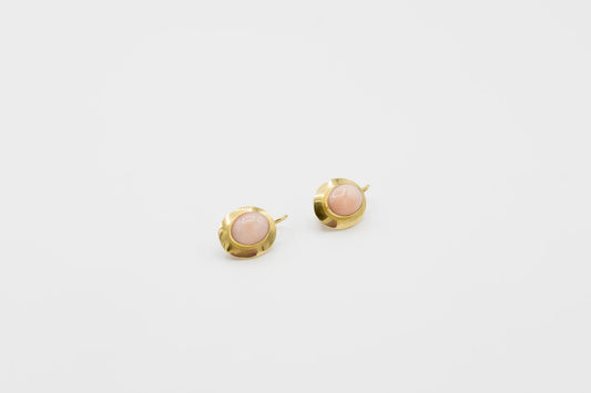 Angel Skin Coral Cabochon Earrings in 18K YG